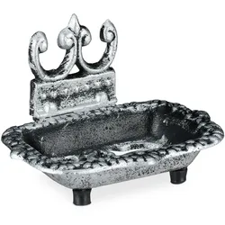 Relaxdays Seifenschale, antikes Design, eckiger Seifenhalter aus Gusseisen, nostalgisch, Seifenablage mit Ablauf, silber