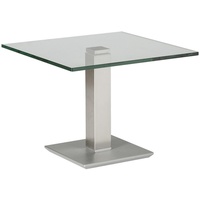 Beistelltisch, Edelstahl, Nickel, Metall, Glas, quadratisch, Säule, Bodenplatte, 60x46-65x60 cm, höhenverstellbar, Wohnzimmer, Wohnzimmertische, Beistelltische, Beistelltische Metall