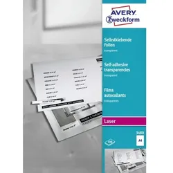 3480 Transparente, selbstklebende Folien, A4, einseitig beschichtet, 100 Bogen - transparent