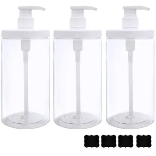 Pumpflaschenspender aus Kunststoff, nachfüllbare Flaschen, breite Öffnung, Glas, BPA-frei, Leere Pumpflaschen, Küche, Bad, Duschbehälter für Lotion, Shampoo, Conditioner (Weiß, 3 x 1000 ml)