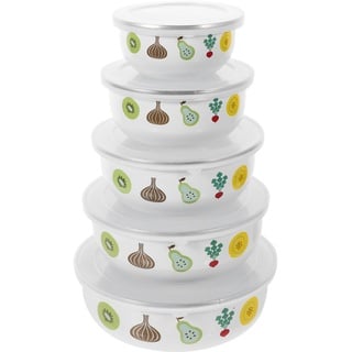 BESTonZON 5 Stück Salatschüssel Set Emaille Schüssel mit Deckel Suppenschüssel Stapelbare Nudelschalen Bento Behälter Frühstück Schale für Paste Nudel Ramen Suppen Salat