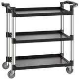 Vevor Mehrzweckwagen, 226 kg Tragkraft, 3-stufiger Universalwagen aus Kunststoff mit 360° Schwenkrädern (2 mit Bremse), 106x49x98 cm großer Servierwagen für Lager, Büro, Zuhause, Restaurant, Küche
