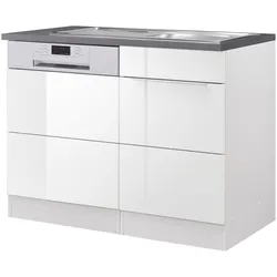 Spülenschrank KOCHSTATION "KS-Brindisi", weiß (weiß hochglanz, weiß), B:110cm H:85cm T:60cm, MDF, Holzwerkstoff, Schränke, 110 cm breit, inkl. Möbeltür für Geschirrspüler sowie Einbauspüle