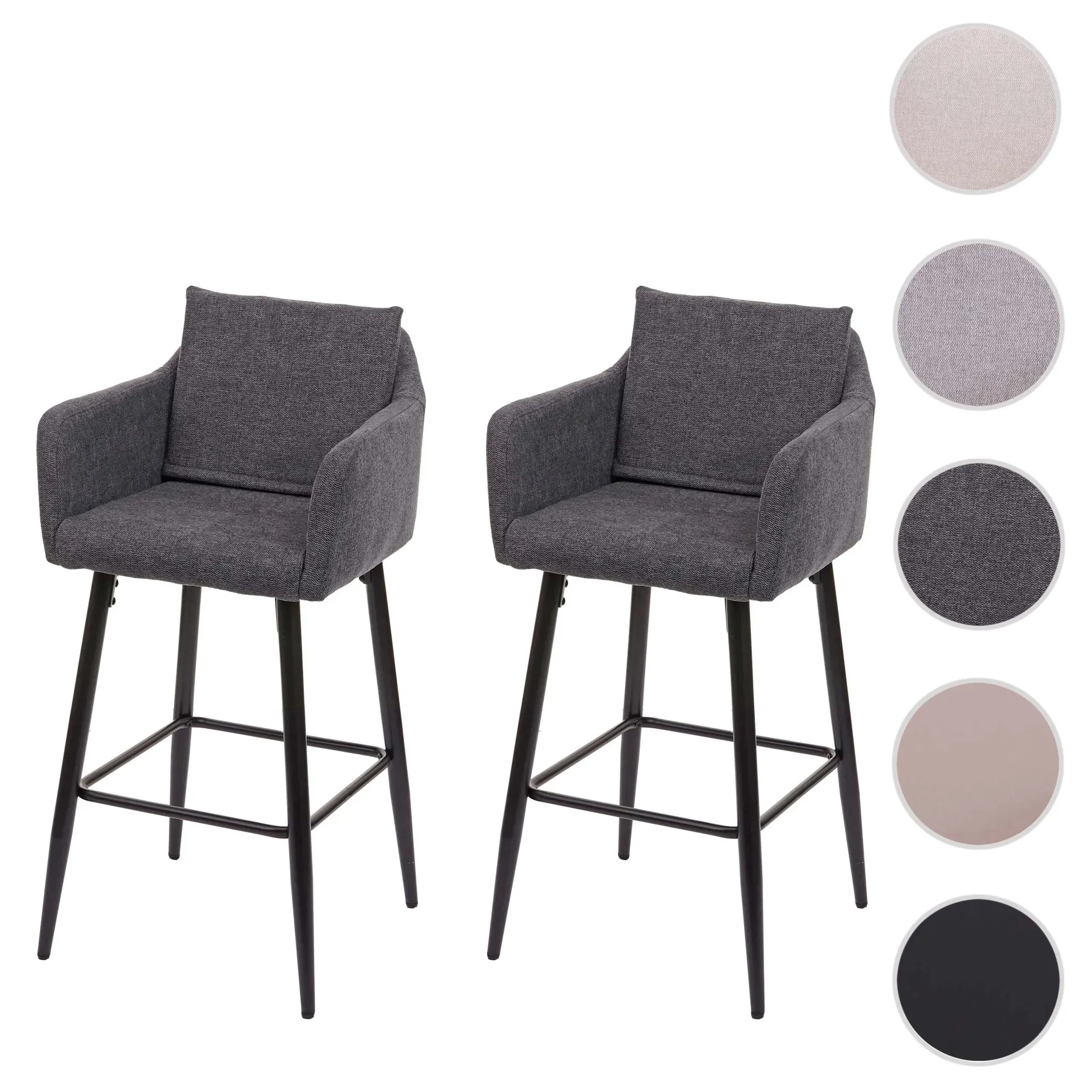 2er-Set Barhocker HWC-H93, Barstuhl Tresenhocker, Fußablage Metall ~ Stoff/Textil dunkelgrau