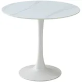 Stolkom Esstisch Weiß, Metall, Keramik, rund Säule, 90x75x90 cm, Esszimmer, Tische, Esstische, Esstische rund
