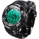 TEKMAGIC 10 ATM wasserdichte Uhr für Herren Jungen Baden 100m Unter Wasser mit Stoppuhr, Chronograph, Wecker, und Duale Zeitzonenfunktionen, 12/24-Stunden-Format Wählbar