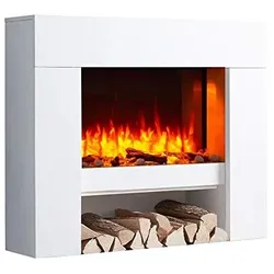 BALDERIA Elektrokamin Naran | Elektrischer Standkamin mit Heizung, LED-Beleuchtung, 3D-Flammeneffekt & Fernbedienung - Weiß