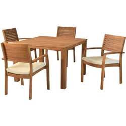 Merxx Batavia Set 9tlg., 4 Stapelsessel, 4 Auflagen, 1 Tisch 110 x 110 cm, Akazie