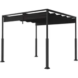 TRMLBE Pergola 3x3 m Garten Pavillon mit Schwarz Verschiebbar Schiebedach, Pergola Wasserdicht Stabil Winterfest Gartenpavillon aus Metall Rahmen &... - Schwarz