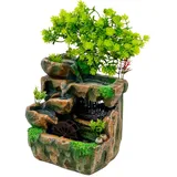 Zimmerbrunnen 220V Tischbrunnen Deko LED Wasserfall Beleuchtet Springbrunnen Zimmerspringbrunnen Gartenbrunnen Pflanze Brunnen, für Wohnräume, Büros, Arbeitszimmer usw