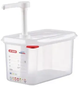 araven Soßenspender, Polypropylen, GN 1/4, Saucenspender aus halbtransparentem Polypropylen mit System ColorClip, Volumen: 4,3 Liter