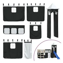 vidaXL Vorhänge für Hochbett mit Turm Weiß Und Schwarz Polyester