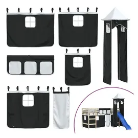 vidaXL Vorhänge für Hochbett mit Turm Weiß Und Schwarz Polyester