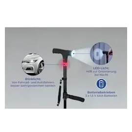 Maximex Multifunktionaler Gehstock mit LED-Licht und Aufstehhilfe schwarz