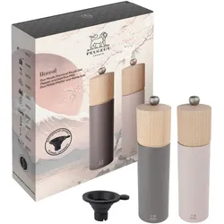 PEUGEOT Geschenk-Set BOREAL 21 cm Pfeffermühle felsgrau Salzmühle rosa + Trichte...