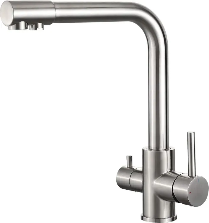 Ibergrif 3-Wege-Wasserfilterarmatur, Küchenarmatur mit Schwenkauslauf und 2 Griffen, Warm-, Kalt- und Filterwasserhahn für die Küche, G3/8