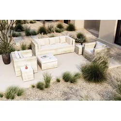 OUTFLEXX Gartenlounge für 5 Personen, dessert-beige, Alu/Polyrattan, modular verstellbar, mit Kissenboxfunktion