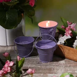 Duftkerzen CITRONELLA - Outdoor Kerzen im Metalleimer - H: 5,5cm - lila - 3er Se...