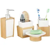 Relaxdays Badezimmer Set Zahnputzbecher natur-weiß