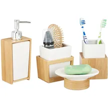 Relaxdays Badezimmer Set Zahnputzbecher natur-weiß