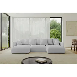 altdecor Wohnlandschaft, mit Schlaffunktion und Bettkasten ONESK-U 317x177x72 Hellgrau Bouclé