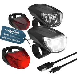 Fahrradbeleuchtung Set 2 Stk. StVZO. aufladbar. Vorderlicht & Rücklicht SCHWARZ No Size