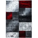 Carpetsale24 Teppich 160x230 cm – Kurzflor Konturenschnitt in Rot Grau Weiß – Kariertes Design, Extra Weich für Wohnzimmer, Esszimmer, Schlafzimmer