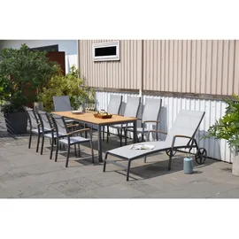 AMBIA GARDEN Gartentisch, Dunkelgrau, Teak, Holz, Metall, Eukalyptusholz, massiv, rechteckig, eckig, 90x74x206 cm, Fsc, Gartenmöbel, Gartentische, Gartentische