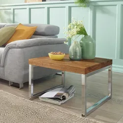 Kadima Design Quadratischer Couchtisch: Massivholz, Metallgestell, Sheesham-Massivholz, pflegeleicht. 60x60x40 cm