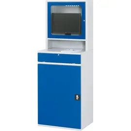 Rau Computer-Schrank Stahl 650x520x1770mm blau mit 1 Flügeltür und Monitorgehäuse