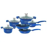 Cheffinger Kochtopf Kasserolle Bratpfannen Set 10-tlg blau Glasdeckel