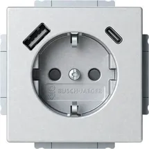 Busch-Jaeger Steckdose, BUSC USB-Steckdose SCHUKO USB-Steckdosen-Einsatz Safety+ mit USB A/C, alusilber 20 EUCB2USBAC-83)