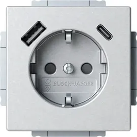 Busch-Jaeger Steckdose, BUSC USB-Steckdose SCHUKO USB-Steckdosen-Einsatz Safety+ mit USB A/C, alusilber 20 EUCB2USBAC-83)