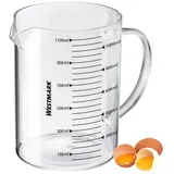 Westmark Messkanne aus Glas – Ideal zum Abmessen von Zutaten beim Backen und Kochen, mikrowellengeeignet, temperaturbeständig, egonomischer Griff – 1,1 Liter