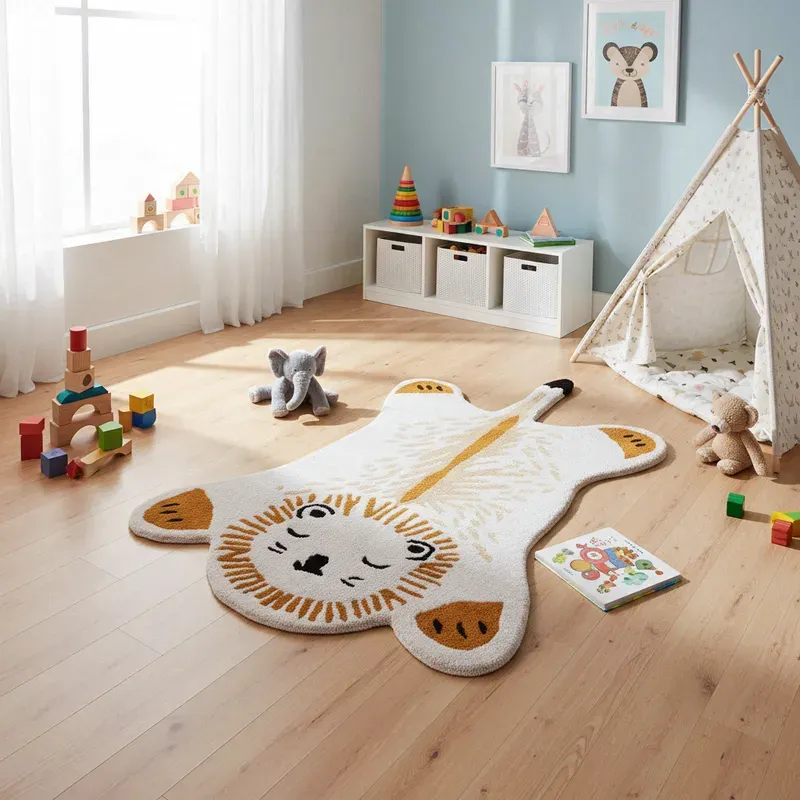 Premier Kids 100 % Wolle, handgewebt, großer Löwen-Teppich, B 150 cm x T 90 cm
