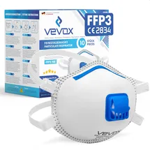 VEVOX VEVOX® FFP3 Maske mit Ventil – 5er, 10er oder 20er Set – Staubmaske – Atemschutzmaske – Staubschutzmaske – Feinstaubmaske – Atemschutz z.B. gegen Feinstaub, Schimmel oder Asbest