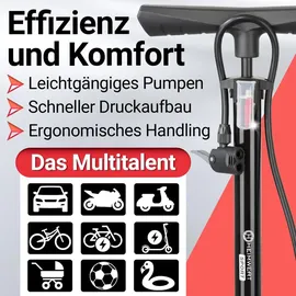 HEIMwert Premium Fahrrad Luftpumpe für alle Ventile, hochpräzises Manometer, komfortable 12 bar Universal Standpumpe Fahrrad – Luftpumpe Fahrra...