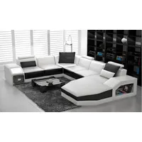 JV Möbel Wohnlandschaft Ecksofa Design Sofa mit USB Polster Sitz Ecke U Form Weiß PHM110