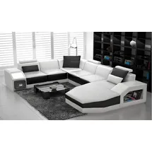 JV Möbel Wohnlandschaft Ecksofa Design Sofa mit USB Polster Sitz Ecke U Form Weiß PHM110