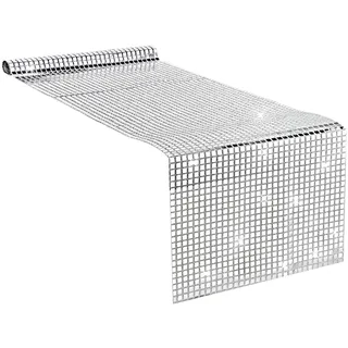 Disco Party Tischläufer Silber 30 x 180 cm Glitzer Pailletten Discokugel Tischdecke Silber Retro 70er 80er Jahre Disco Deko Motto Party Geburtstag Tischdeko Party Hochzeit Discokugel Halloween Deko