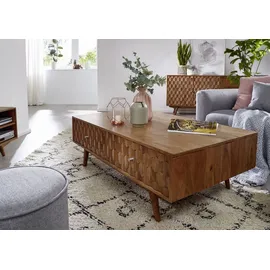 MASSIVMOEBEL24.DE Couchtisch Mosayk Beige Akazie 120 x 70 x 40 cm