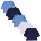TupTam Baby Jungen Langarmshirt Gestreift 5er Set, Farbe: Blau Grau Mix Uni, Größe: 80 - 80