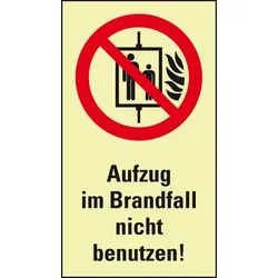 Aufkleber | PERMALIGHT power langnachleuchtend Verbots-Kombi. Aufzug im Brandfall..., ASR/ISO, Folie, 140x250mm