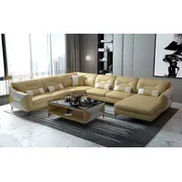 JVmoebel Wohnlandschaft Groß Wohnlandschaft Sofa U Form Modern Ecksofa Kunstleder, 4 Teile, Made in Europa beige