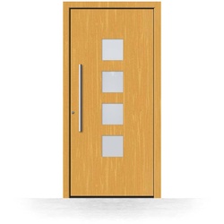 Haustür Holz, Fichtenholz, vier quadratische Glaseinsätze, 85 x 180 cm, Modell Gladbeck, individuell konfigurieren