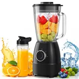 Mixer, Smoothie Maker, Standmixer, 1500 Watt Hochgeschwindigkeits Mixer Smoothie Maker mit 1,5L Glasbehälter, 600ml Flaschen BPA frei Tritan, einstellbare Geschwindigkeit für Smoothies, Mixen