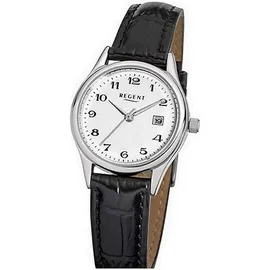 REGENT Damen-Armbanduhr Elegant Analog Leder-Armband schwarz Quarz-Uhr Ziffernblatt weiß URF833