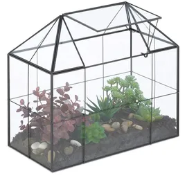 Relaxdays Gewächshaus Glas Schwarz/Transparent 0 mm 0,09 m2