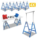 Wolketon 4x Gerüstbock Höhenverstellbar 80-130 Cm, Klappbarer Arbeitsbock Aus Stahl, Montagebock Blau/zink