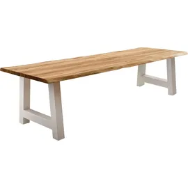 Home Affaire Esstisch Tristan, massive Balkeneiche geölt mit Baumkante, in natur oder white wash beige 160 cm x 77 cm x 90 cm